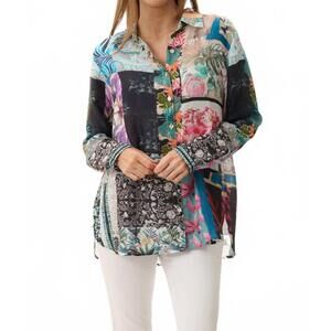 NEW SHANA APPAREL silk viscose button down shirt in multi-color